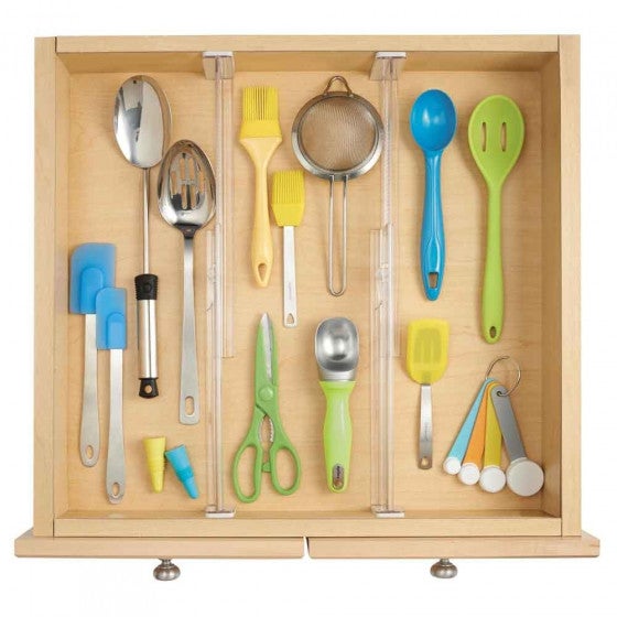 iDesign Separatore cassetti regolabile, Divisore cassetti cucina in plastica, Pratico set da 2 organizer cassetti adatto ai cassetti profondi, traspar - 5