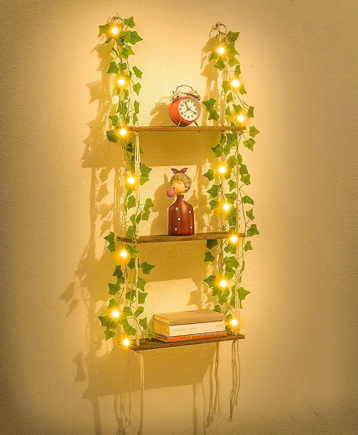 Étagère murale en macramé, étagère de rangement suspendue flottante en bois décoration murale
