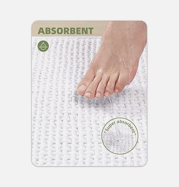 Tapis de bain antidérapant, doux et absorbant, lavable en machine, 40 x 60 cm, pour salle de bain et toilettes, blanc - 9