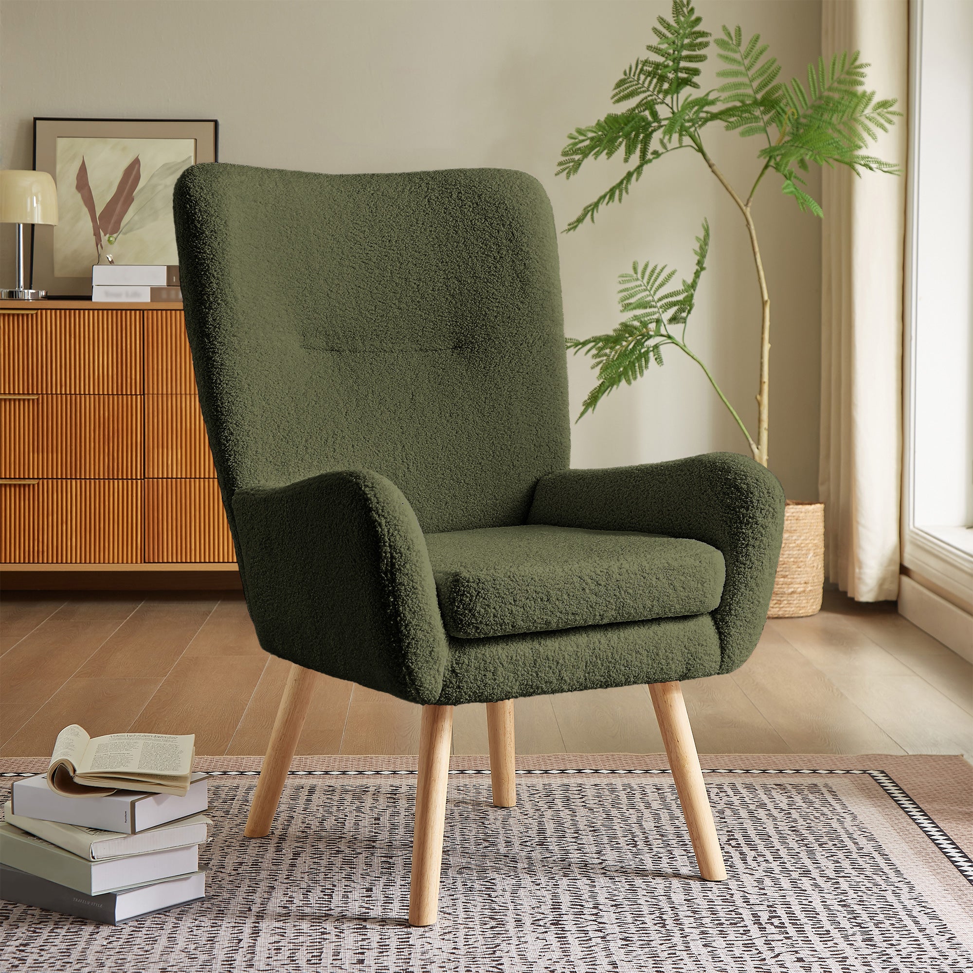 Poltrona scandinava Zentao in tessuto beige