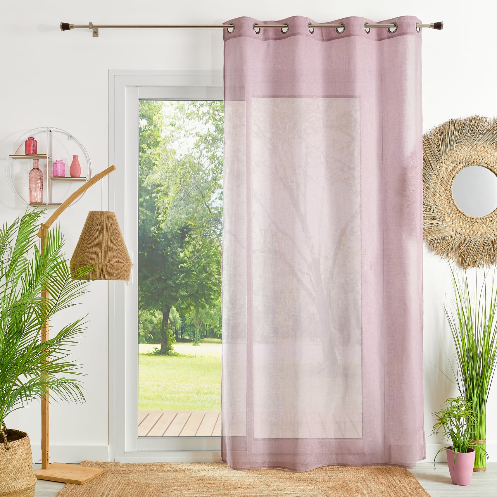 Voilage poly-lin uni fluide - Vieux rose - 140x240 cm - Polyester - 2