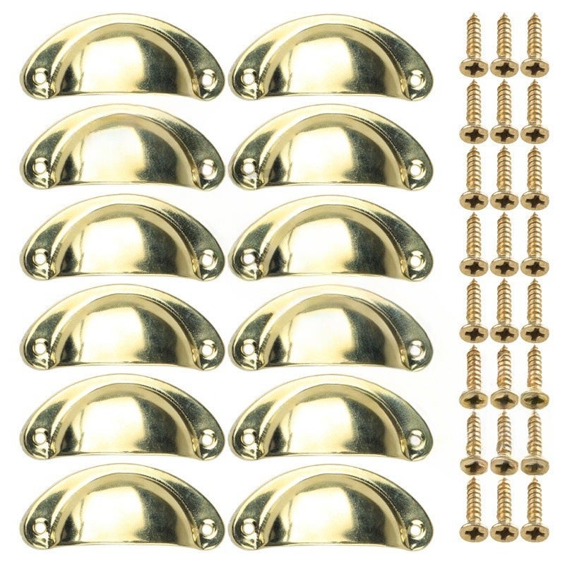 12 uchwytów Shell Cup, uchwyty do szuflad w stylu vintage, klamki do drzwi szafek i gałki, żółte