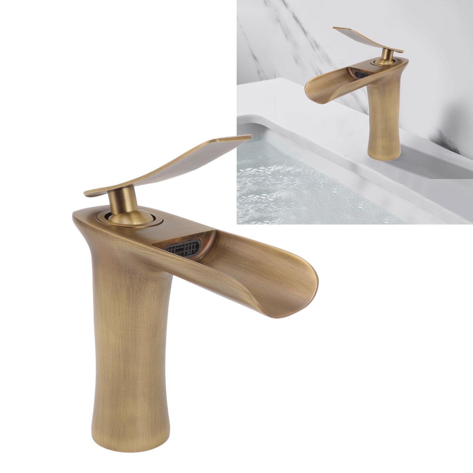 Robinet de lavabo de salle de bains, cascade en laiton Antique à portée unique, mitigeur de lavabo sous comptoir pour eau froide et chaude - 6