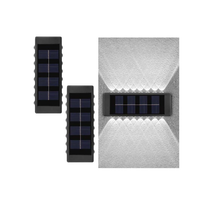 2x Kinkiet Solarny Ścienny - 16 LED, Kinkiet, Białe światło, Podwójna Projekcja Góra/Dół, Auto-On/Off, Do Schodów/Aranżacji Krajobrazu