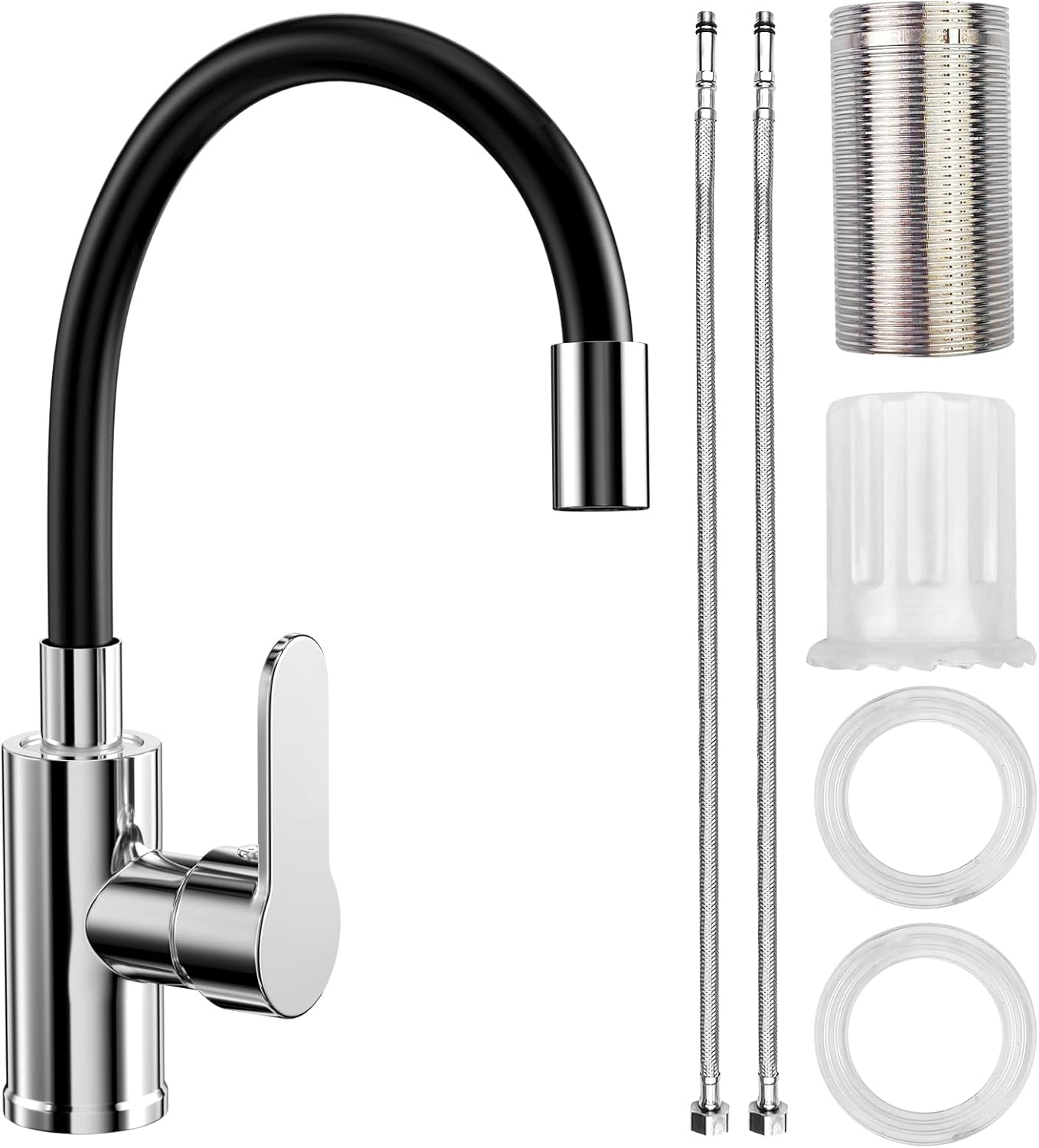 Bateria kuchenna z elastyczną wylewką, czarna bateria kuchenna, elastyczna obrotowa bateria kuchenna 360°, bateria zlewozmywakowa z oszczędzaniem wody