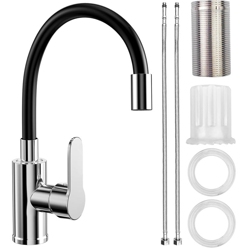 Bateria kuchenna z elastyczną wylewką, czarna bateria kuchenna, elastyczna obrotowa bateria kuchenna 360°, bateria zlewozmywakowa z oszczędzaniem wody