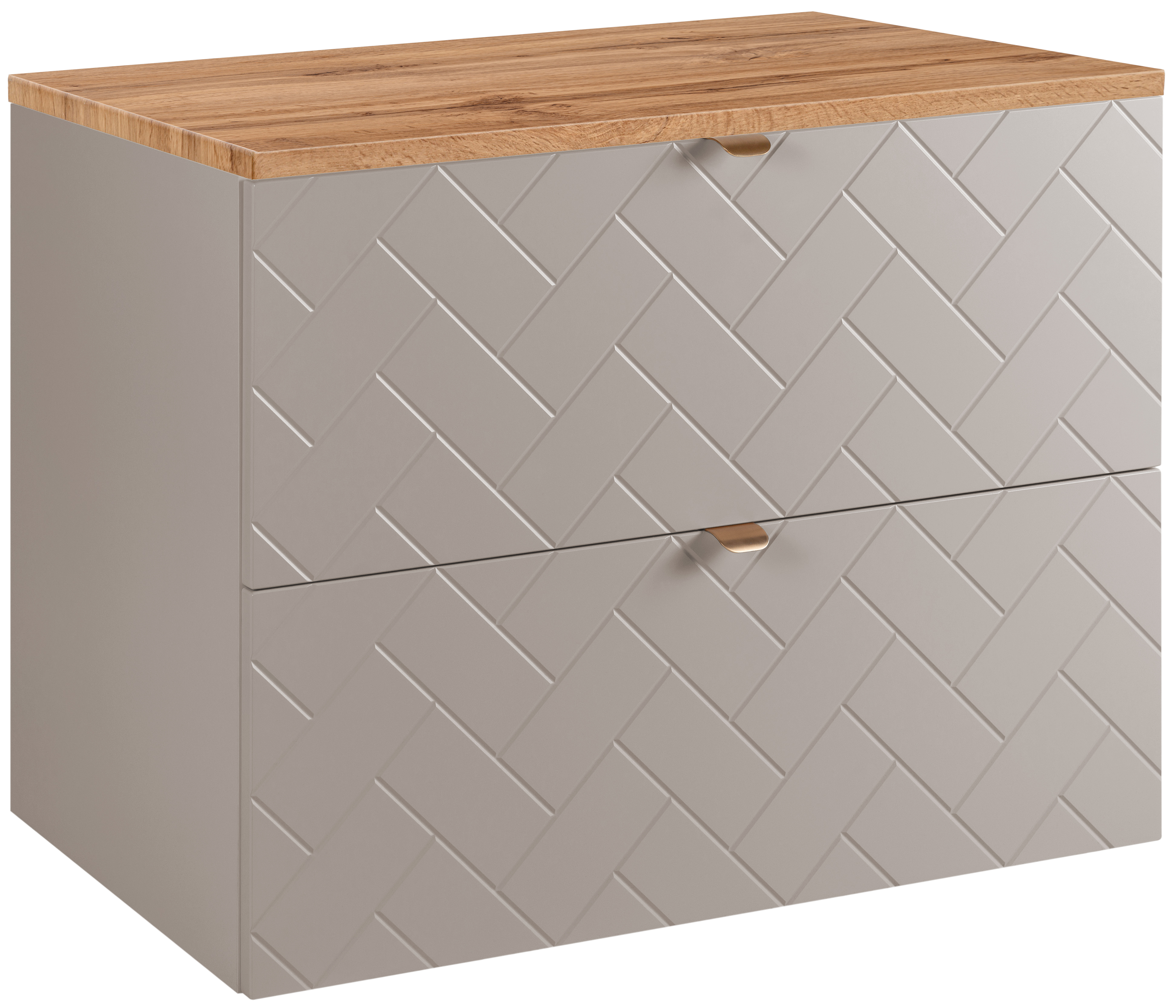 Szafka łazienkowa MADIS 80 cm kaszmir z blatem dąb wotan wisząca frezowane szuflady