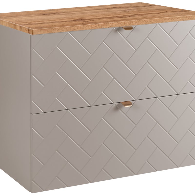 Szafka łazienkowa MADIS 80 cm kaszmir z blatem dąb wotan wisząca frezowane szuflady