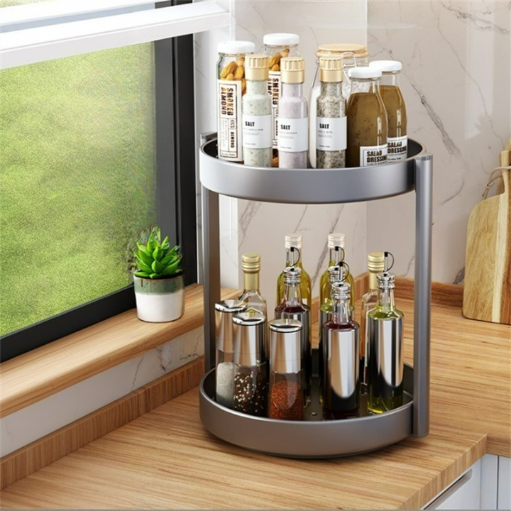 Obrotowy stojak na przyprawy, wielofunkcyjny organizer kuchenny, pudełko do przechowywania przypraw, ciemnoszary, 2 warstwy 30 cm
