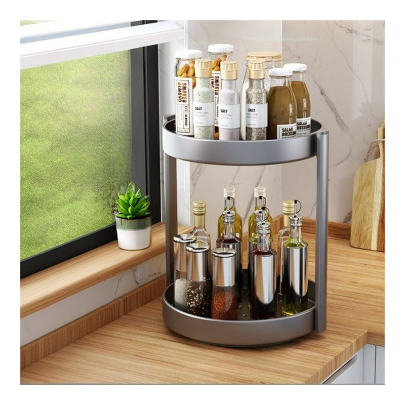 Obrotowy stojak na przyprawy, wielofunkcyjny organizer kuchenny, pudełko do przechowywania przypraw, ciemnoszary, 2 warstwy 30 cm