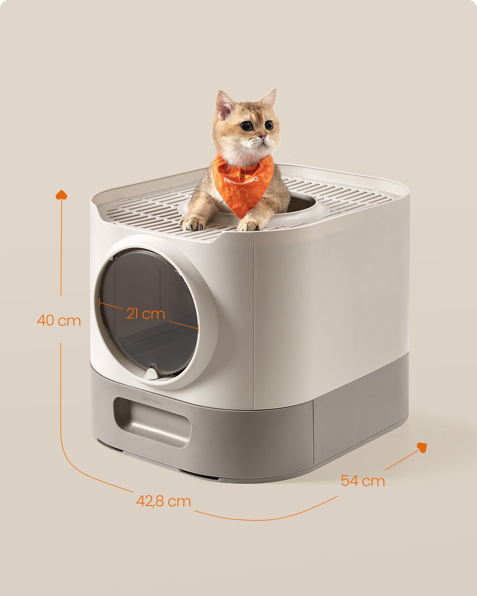 Bac à Litière, pour Chat XXL, avec Couvercle, Oatmeal et Gris Chaud - 5