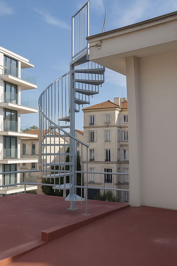 Escalier colimaçon métal extérieur 13 marches - Hauteur à franchir 2,47 à 3,05m - Diamètre 1.20m - Structure grise et marche grise - RONDOZINK120-S-13 - 5