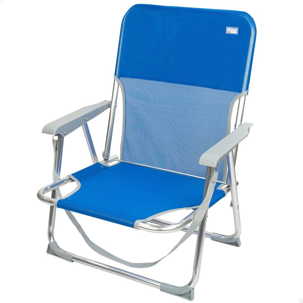 Solenny Chaise De Plage Pliante Avec Dossier Bas Bleu - 58x54x81 Cm Tube Aluminium