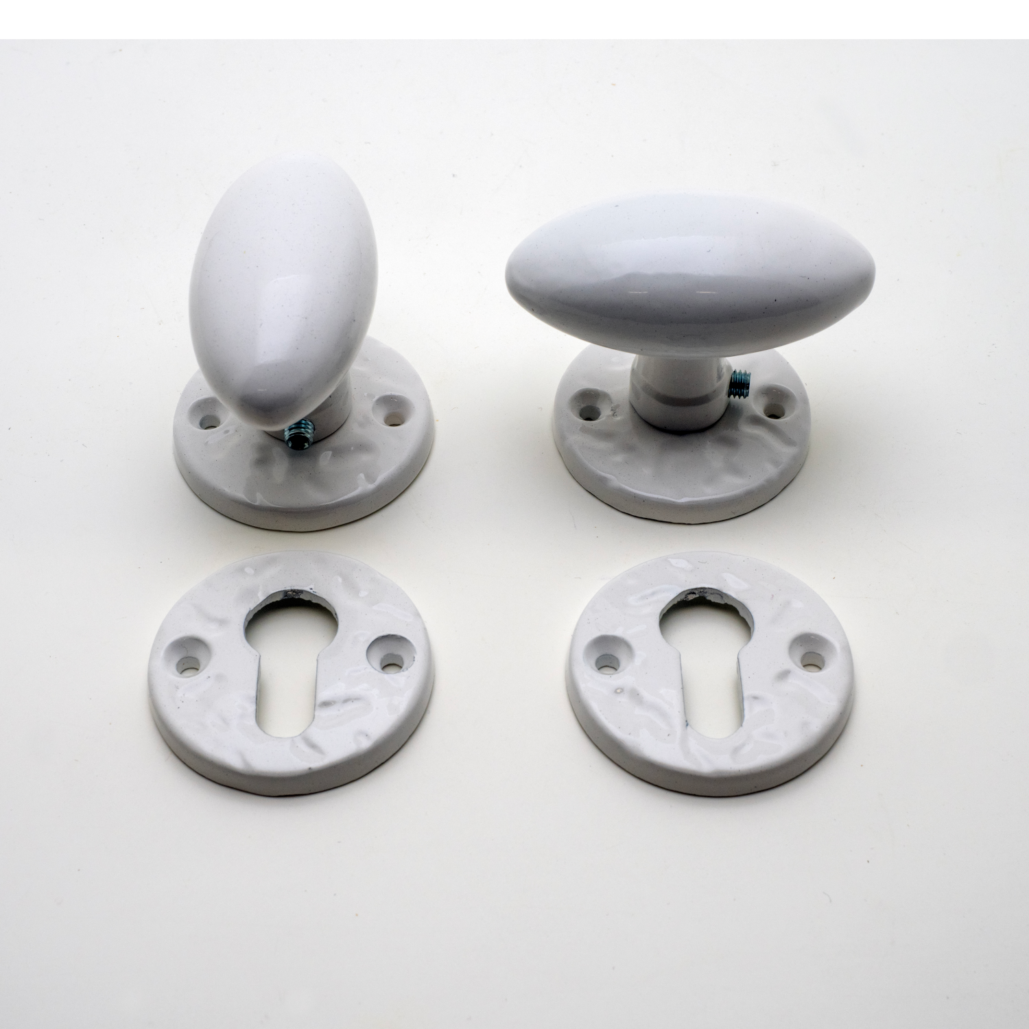 Poignée de porte ovale alu blanc sur rosace avec trou cylindre | Leroy ...