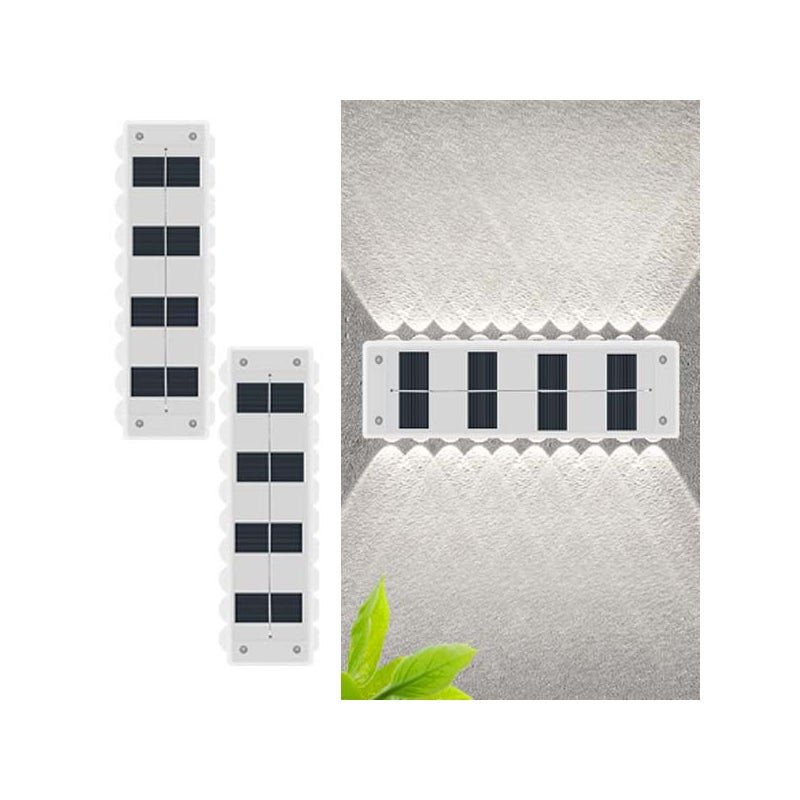 2 szt. Lampy solarne o designerskim wyglądzie - 20 LED, białe światło, projektor góra/dół, wodoodporność IP65, do eleganckiej dekoracji zewnętrznej