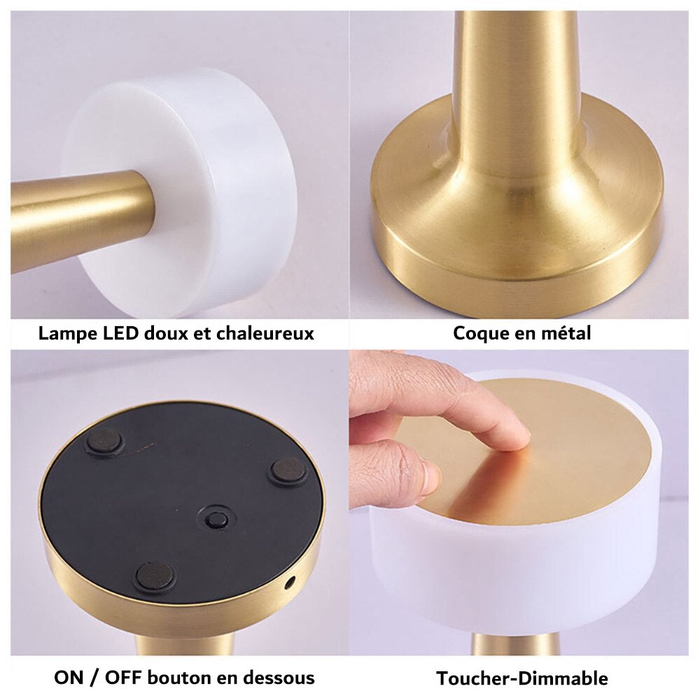 Lampe De Table LED Sans Fil Tactile – 3 Températures De Couleur | Batterie 1800mAh | Design Métal Rond Or - 7