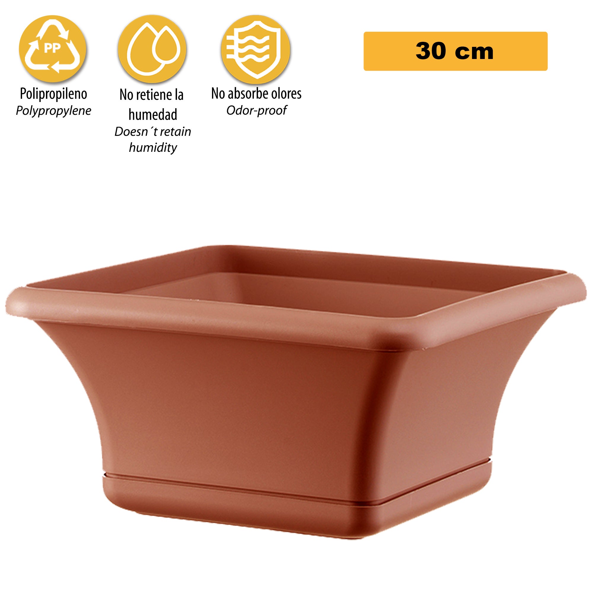 Art Plast -Pot de Fleurs carré 30 cm avec Soucoupe couleur Terra cuite. - 3