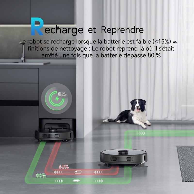 Aspirateur robot laveur Teendow D65S MAX noir, station de vidage automatique 70 jours, navigation LiDAR intelligente pour maison et poils animaux - 7