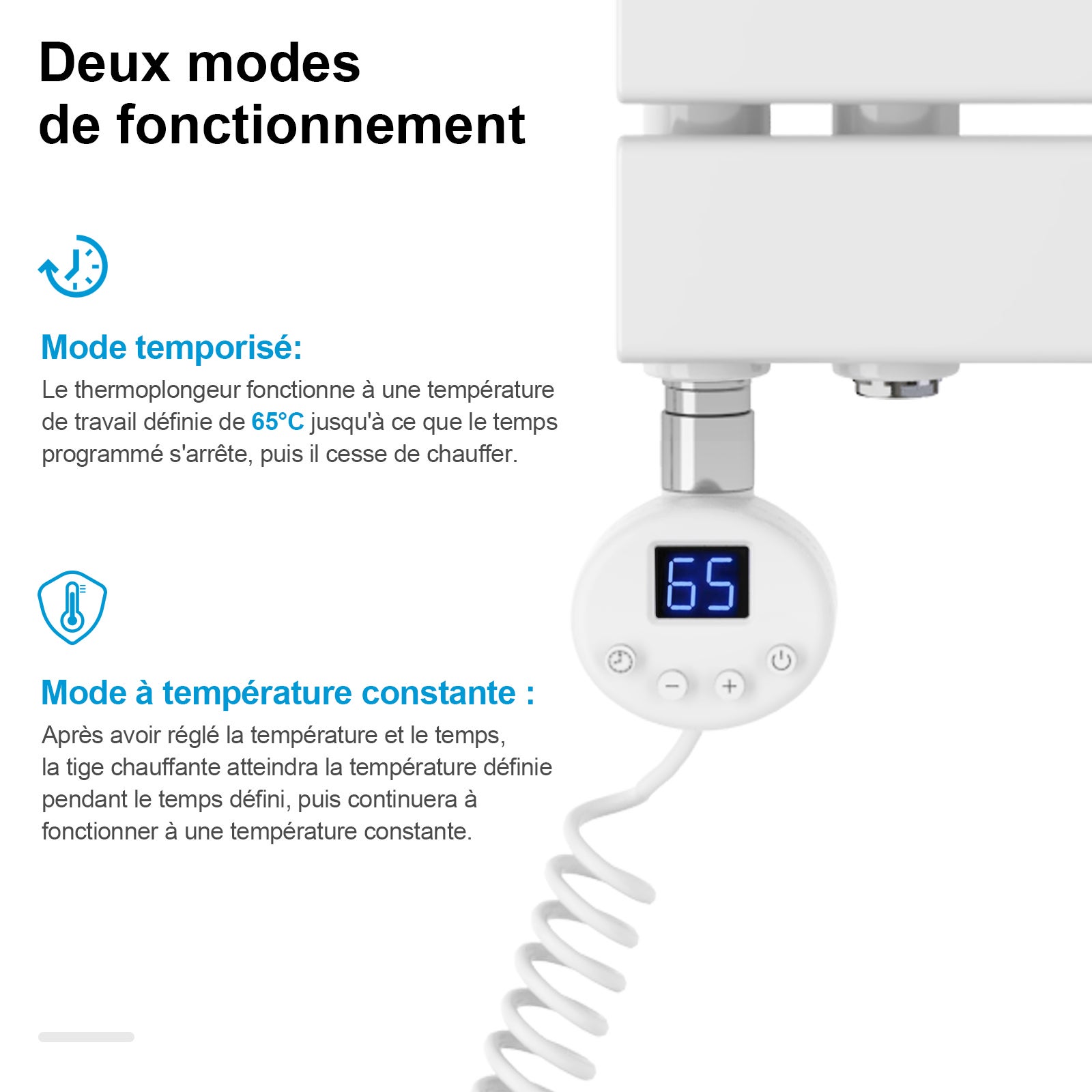 Heilmetz Sèche-Serviettes Electrique, radiateur sèche-Serviettes Plat avec Timing Elément de Electrique, Blanc, 1176x400mm, 600W - 4