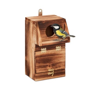 Relaxdays Nichoir D’Extérieur Pour Oiseaux - Bois Sapin Naturel, Partie Avant Inclinable, 24,5 X 14 X 14 Cm