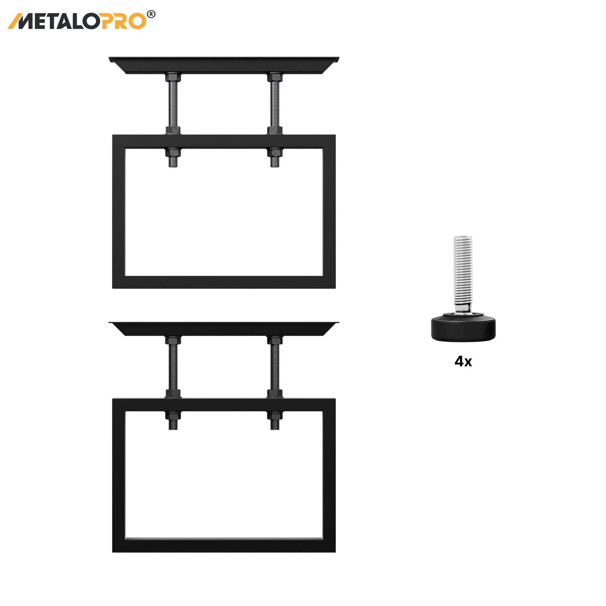 MetaloPro Pieds de Table en Métal Noir avec Réglage en Hauteur - Set de 2 - 4