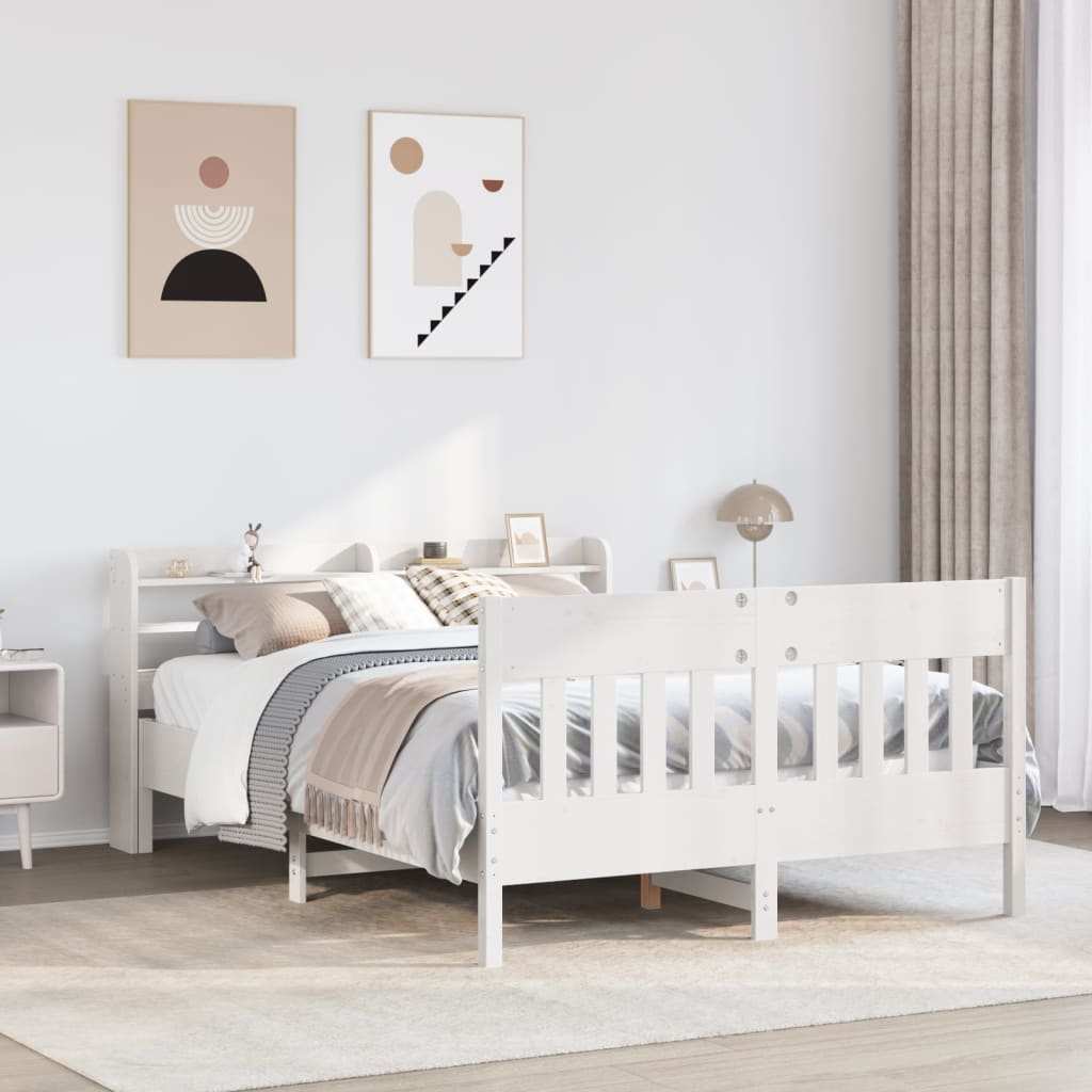 Rama łóżka bez materaca, biała, 150x200 cm, lite drewno sosnowe vidaXL