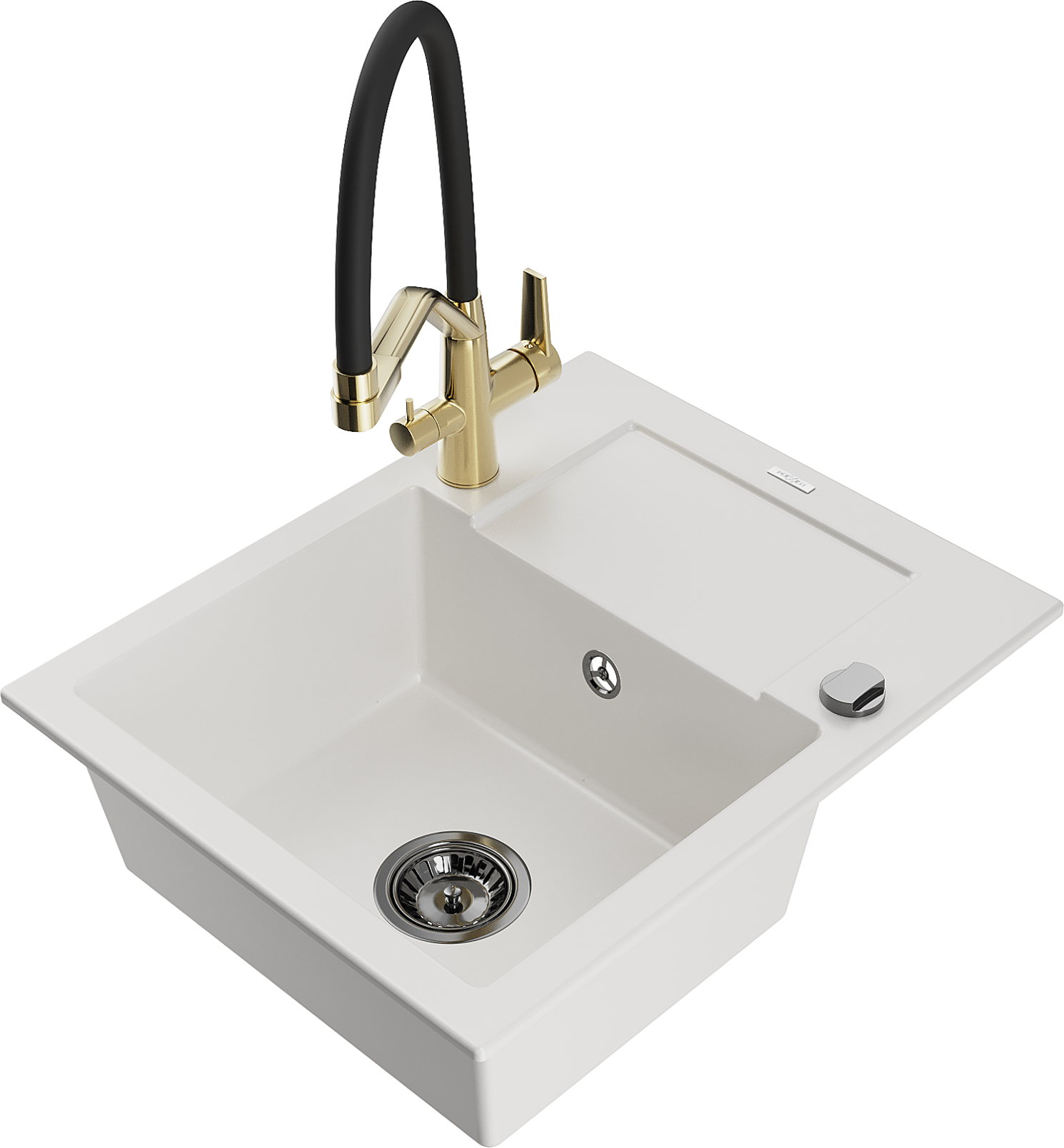 Mexen Diego Fregadero De Granito De 1 Cubeta Con Grifo De Cocina Duo, Negro   6512 77 671701 57 B 96840305