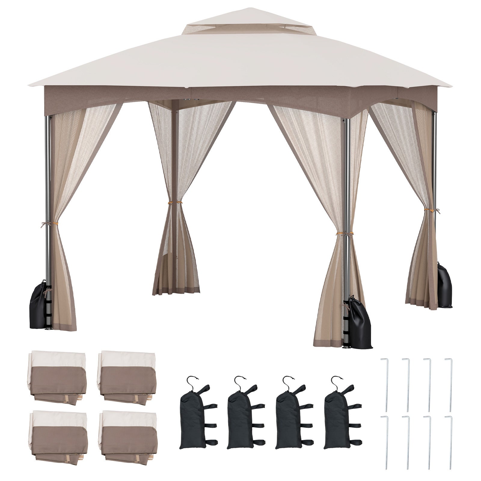 Quick Star Pavillon Tonnelle De Jardin Métal Brun Gris 3x3m - Structure Robuste Pour Terrasse Et Extérieur