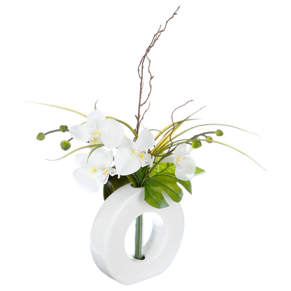 Composition Florale Artificielle En Fibre De Coco - Vase En Osier H52 Cm - Atmosphera