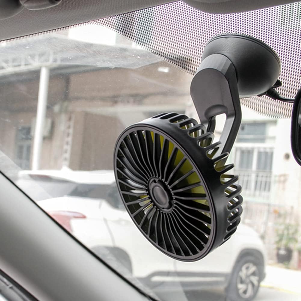 Wentylator samochodowy USB 12 V/24 V – 3 prędkości, mocna przyssawka, obrót o 360°, kompaktowy rozmiar