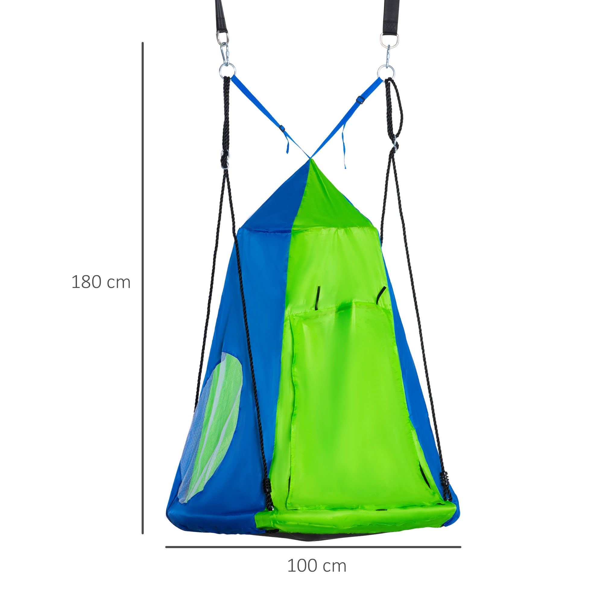 Balançoire nid d'oiseau avec tente amovible - Vert et Bleu - 3