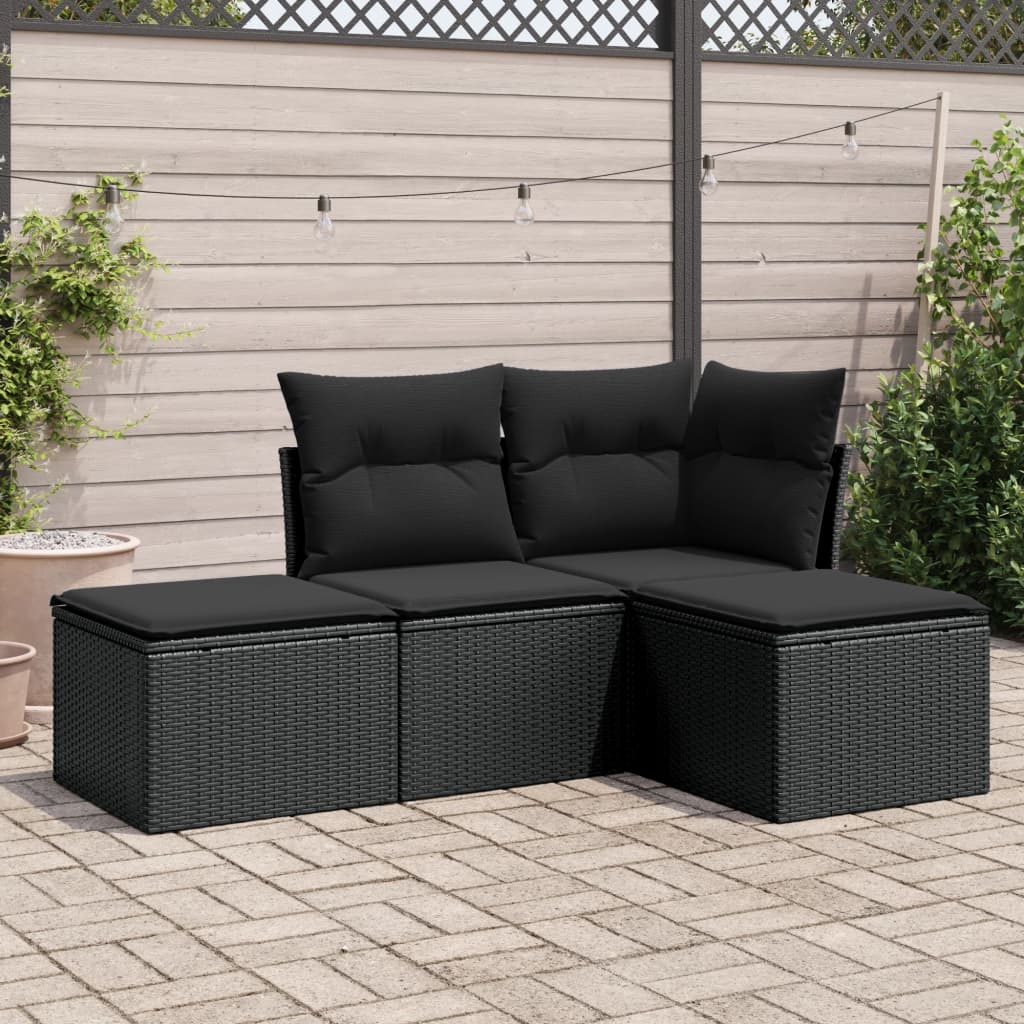 Set Divano Da Giardino 4 Pezzi In Polyrattan Nero - Con Cuscini, Tavolino E Pouf - Foto 11