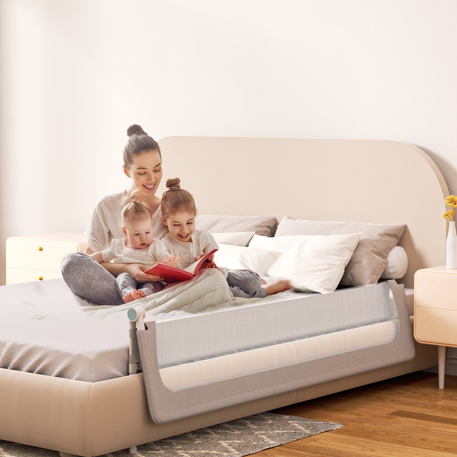 200CM Barrière de lit Barrière de sécurité de lit d'enfant pliable Barrière de protection Oxford Angle 0°-180° Gris - 7