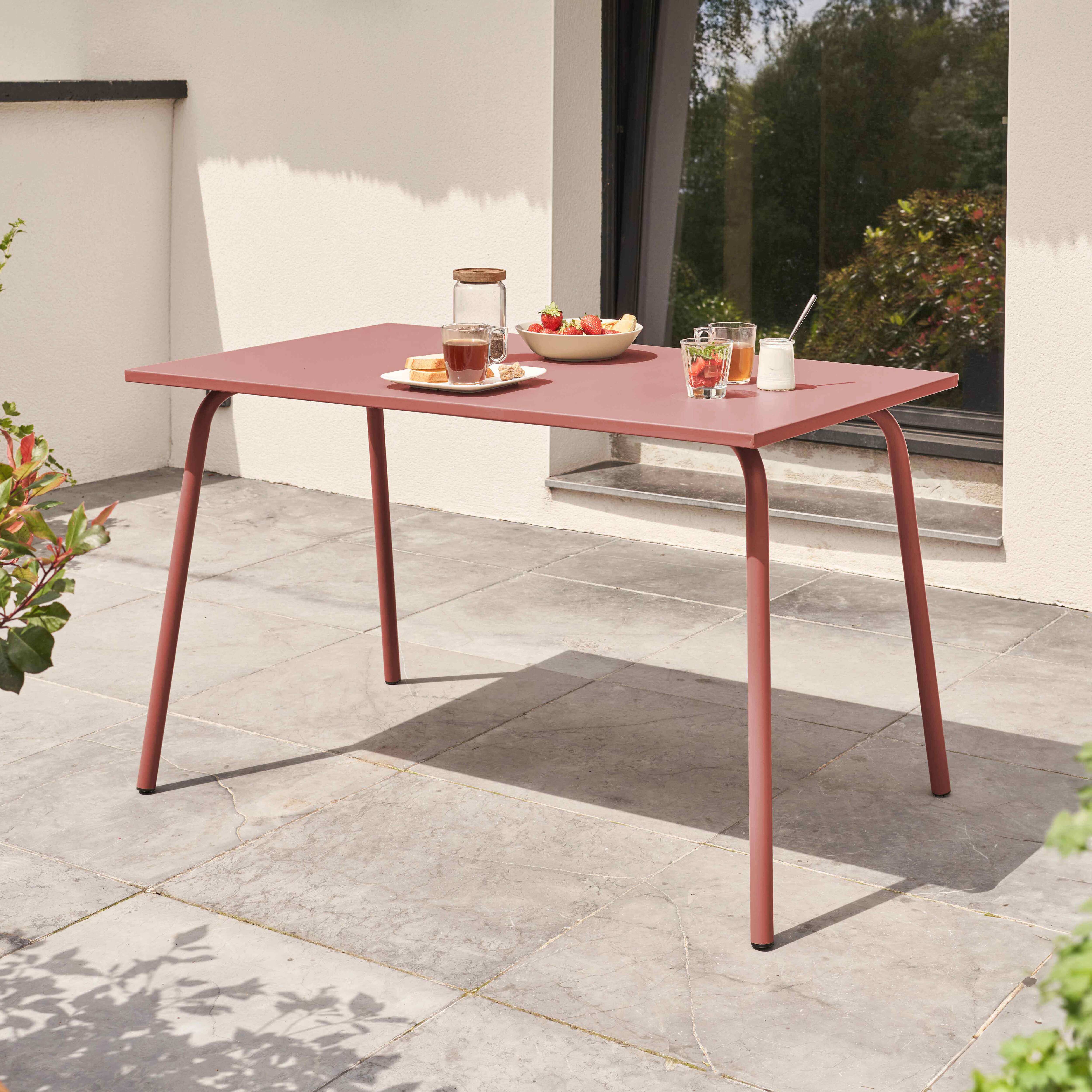Oviala Gartentisch „Palavas“ Rund – 120 Cm Durchmesser, Rot, Stahl, Wetterfest, Für 6 Personen