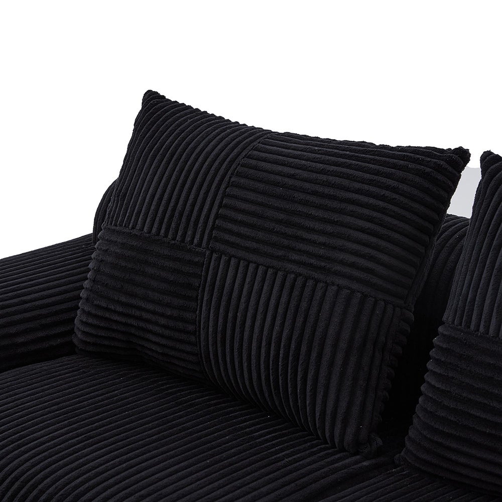 Canapé 2 places 200 cm - Canapé modulable avec accoudoirs - Porte-gobelets - Sans montage - Tissu velours côtelé - Noir - 9