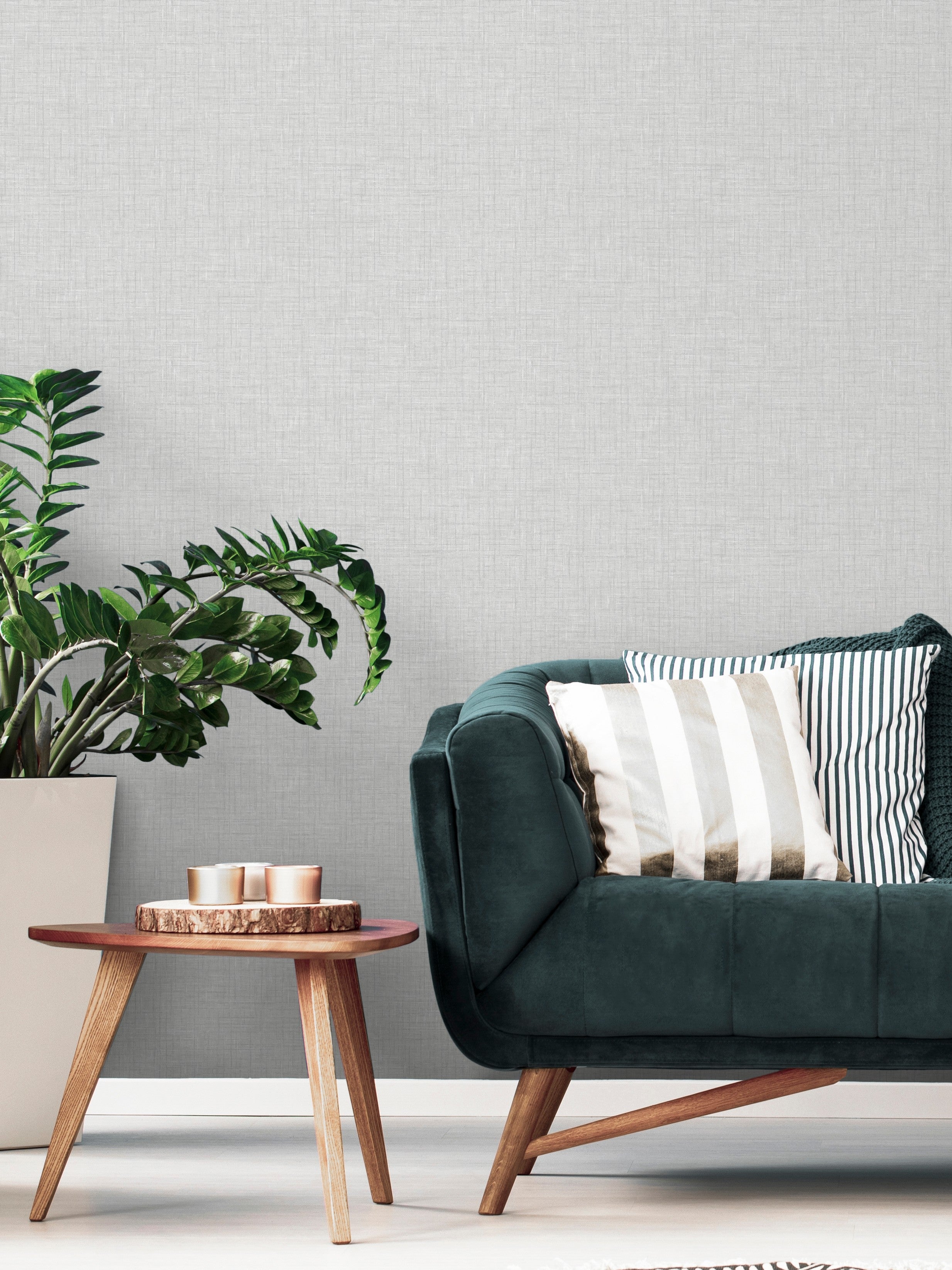 Papel pintado vinílico lavable imitando textura de lino gris - dean plain 681326 de gaulan - rollo de 10 m x 0,53 m