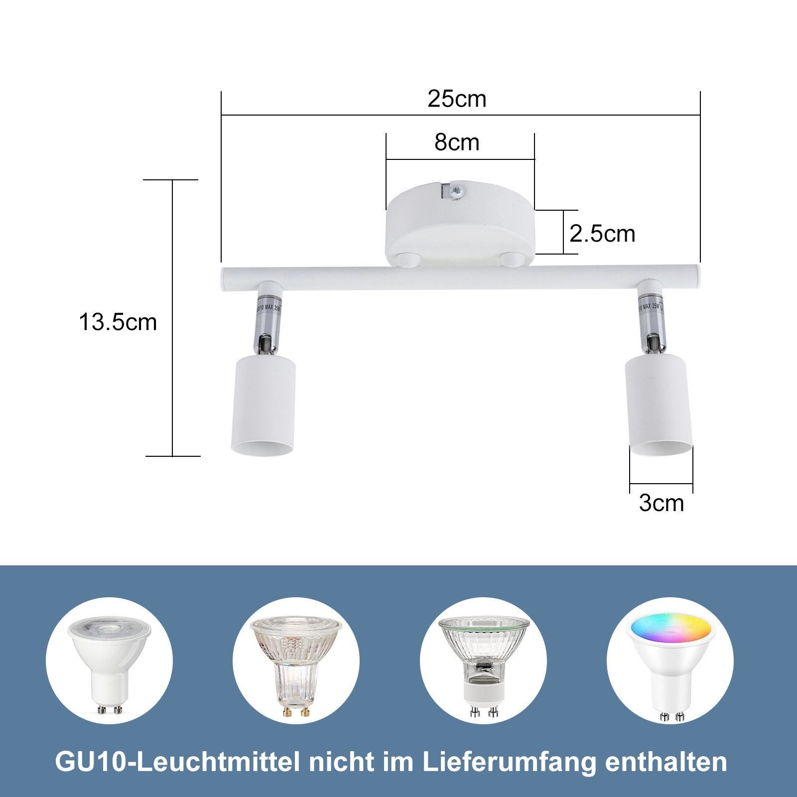 NETTLIFE Plafonnier LED 2 spots GU10 - Spot de Plafond Lampe de Plafond Moderne Intérieur Blanc pour Salon Salle de Bain Cuisine Bureau - 5