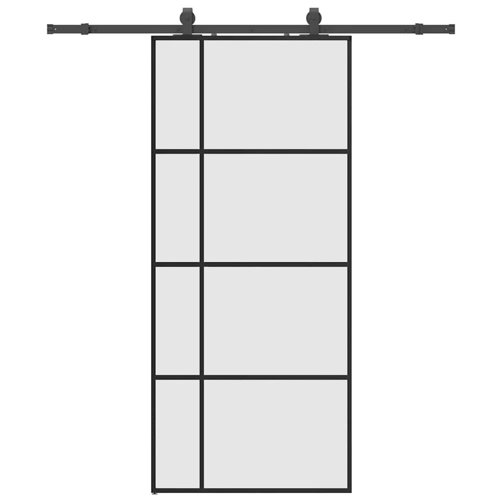Puerta corredera con set herrajes negro 90x205 cm vidrio ESG vidaXL - 2