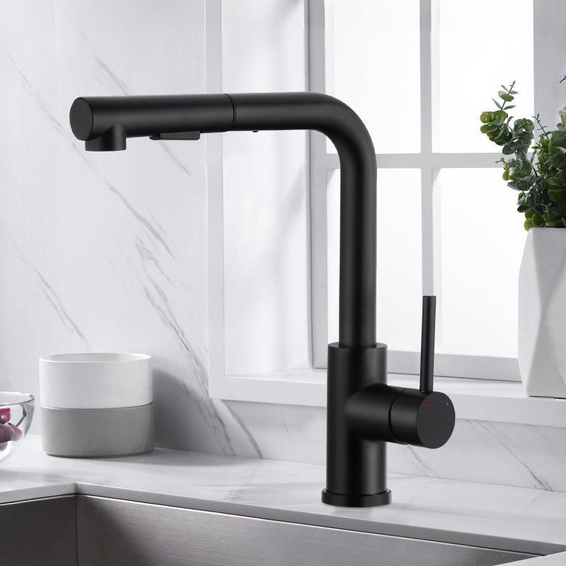 LOVHAUS Bateria Kuchenna z Wyciąganą Wylewką, Bateria Kuchenna Czarna, Obrót o 360°, Bateria Zlewozmywakowa z Dwoma Rodzajami Strumienia Wody