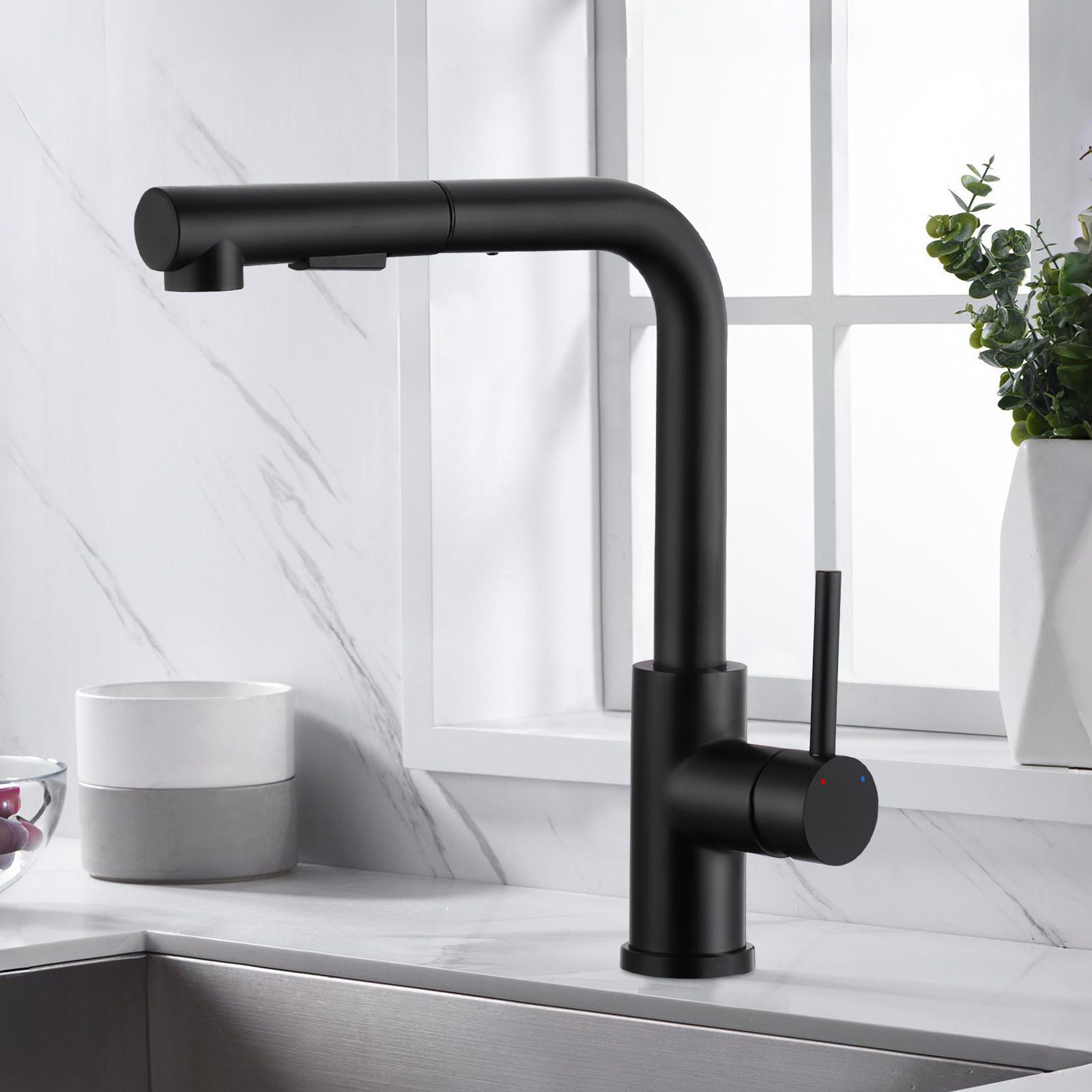 LOVHAUS Grifo de Cocina con Ducha Extraíble, Grifo de Cocina Negro