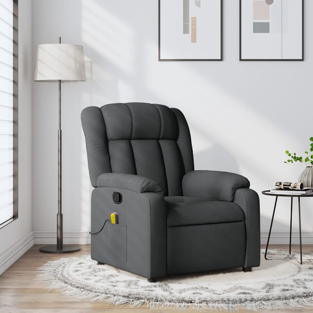 Fauteuil de Salon，Chaise，Fauteuil inclinable de massage gris foncé tissu - 2