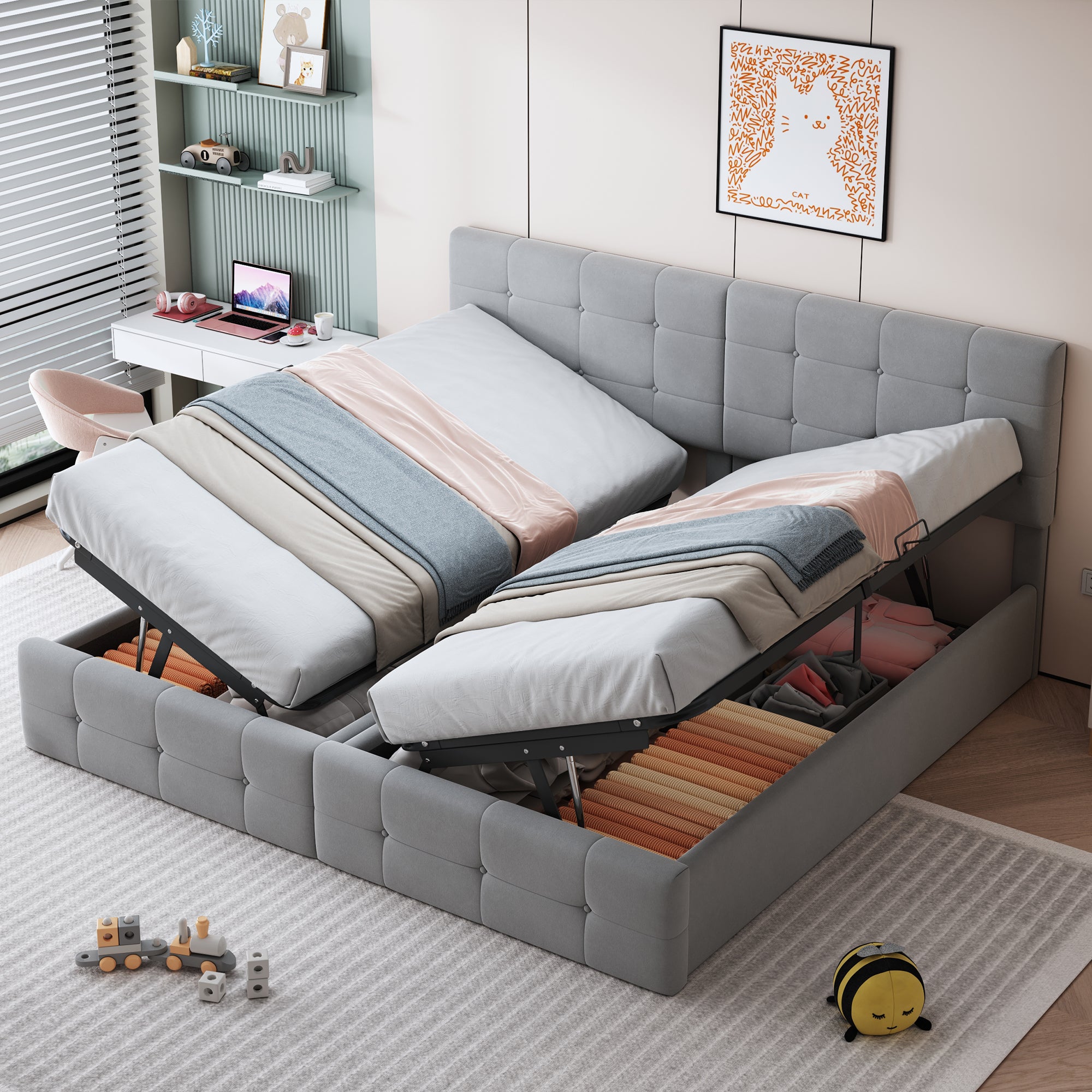 Bett Polsterowane z Przechowaniem Hydraulicznym 180x200 cm, Szara, Samt, Multifunkcyjne