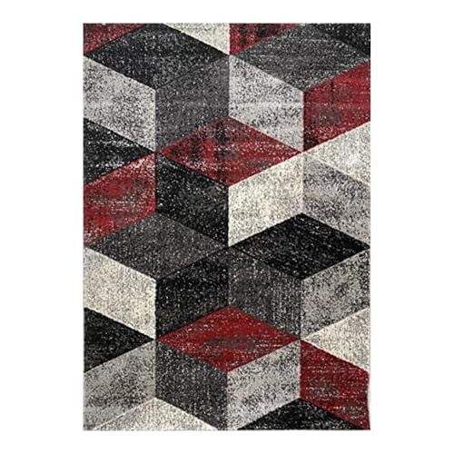 Alfombras Iberia , Alfombra Moderna Volga, Para Salón O Dormitorio, Diseño Y, Polipropileno Frisé Fabricado En España (190 X 280 Cm) Gris/Rojo , Leroy Merlin