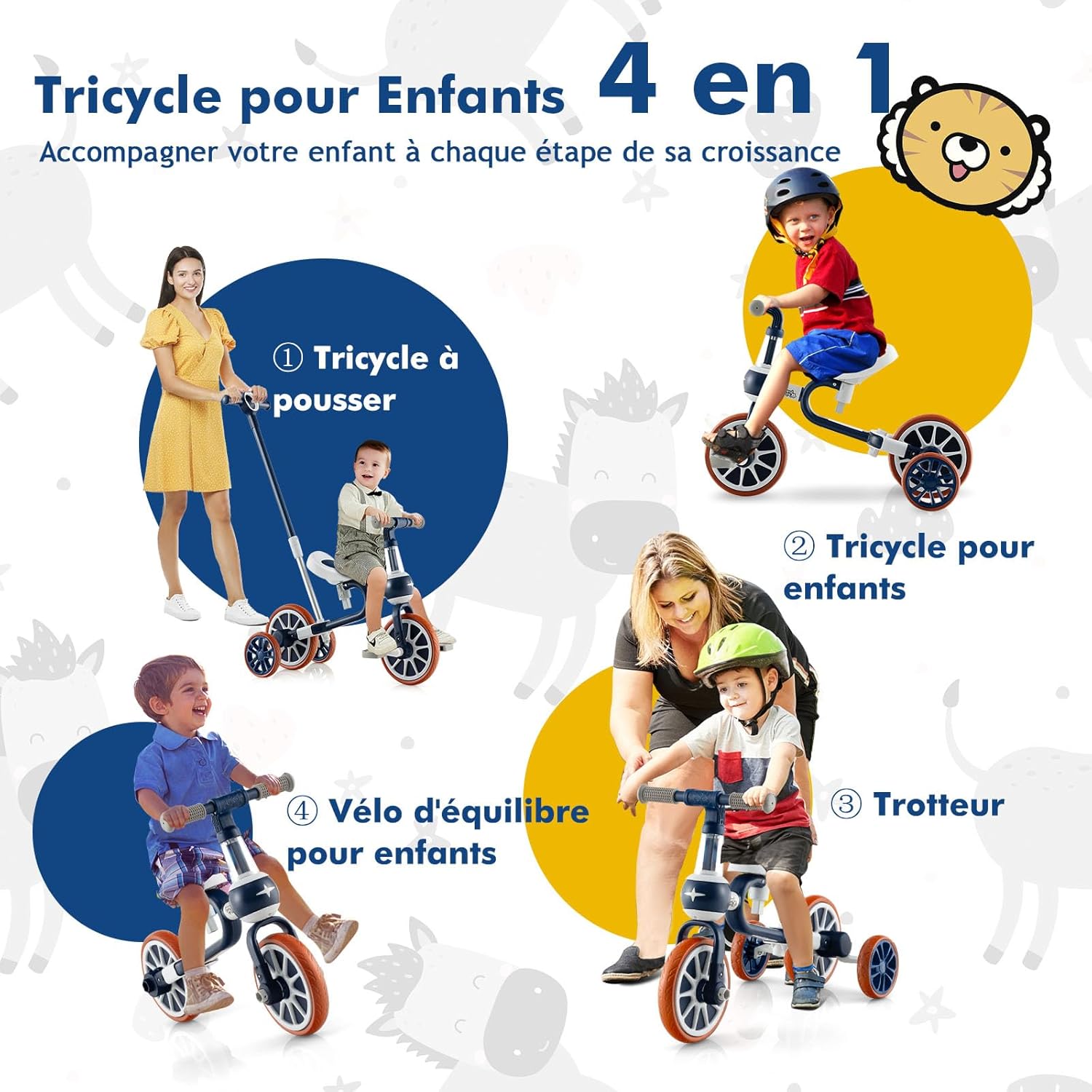 en Tricycle Bébé Évolutif à Roues, Vélo d'Équilibre avec