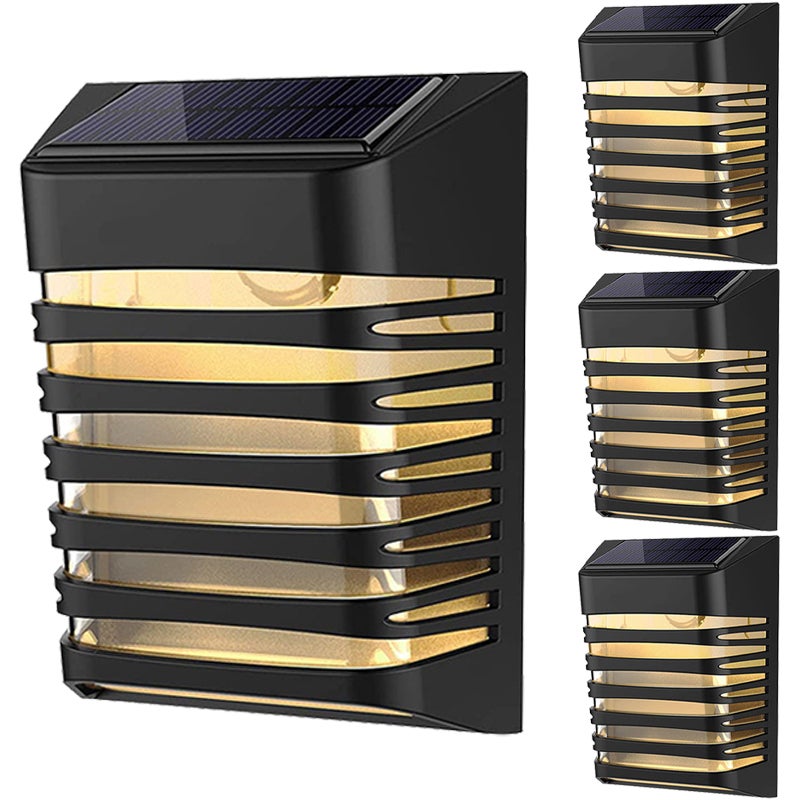 Zestaw 4 lamp solarnych zewnętrznych, wodoodporne kinkiety solarne z trybem oddychania/stałym, lampy solarne do ogrodzenia, lampy ogrodowe