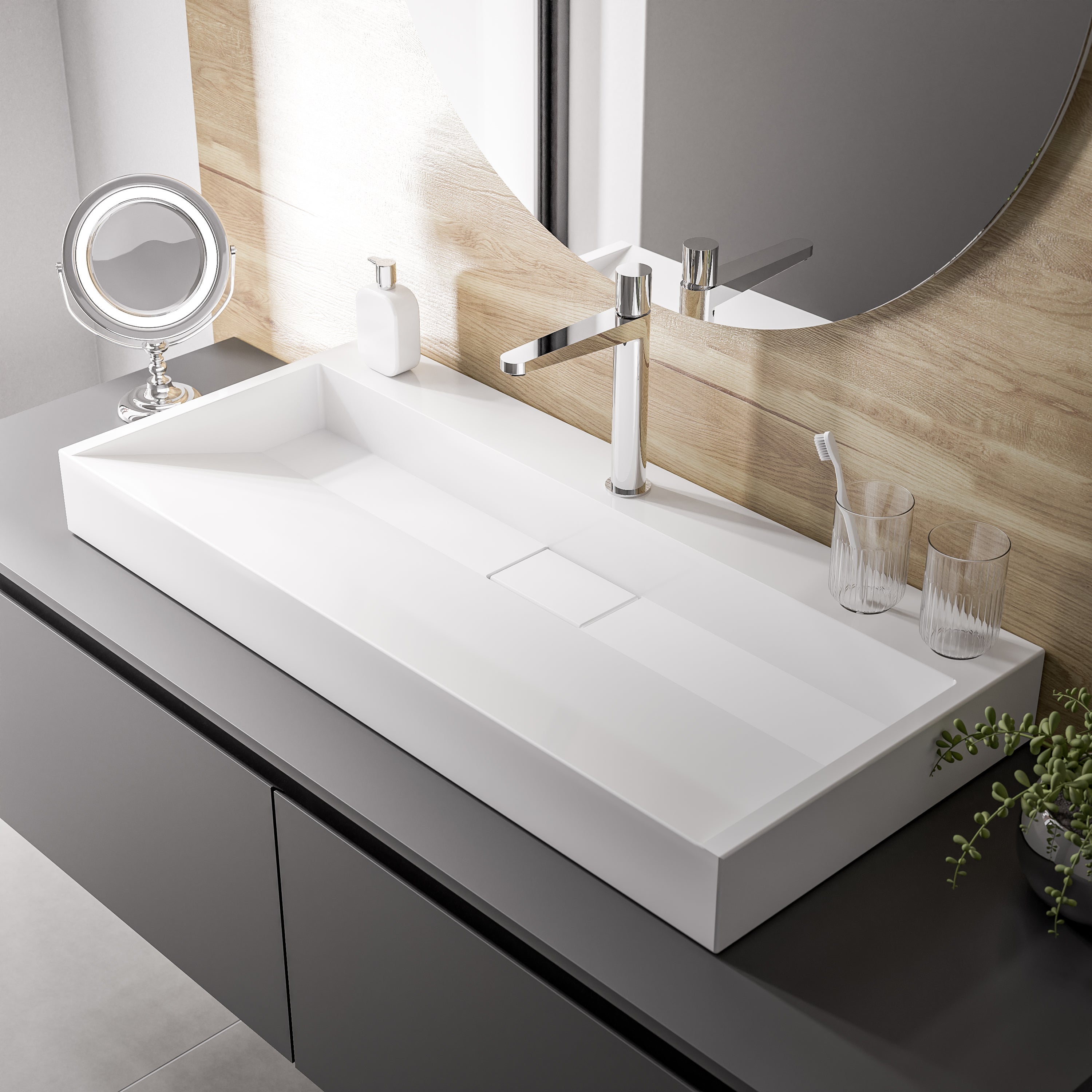 BERNSTEIN - Vasque moderne suspendue 60x37x15cm en marbre coulé avec trous prépercés - BS6001 | Leroy Merlin