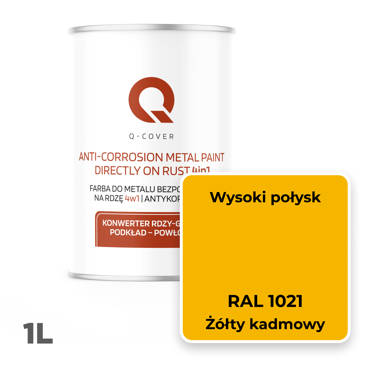 Farba do Metalu Prosto na Rdzę 4w1 Q-Cover Żółty kadmowy RAL1021 Wysoki Połysk 1L - 2