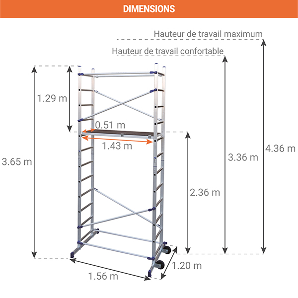 Echafaudage domestique : Hauteur de travail max 4.36m + Télémètre laser STANLEY - PN/CLI-LASER - 2