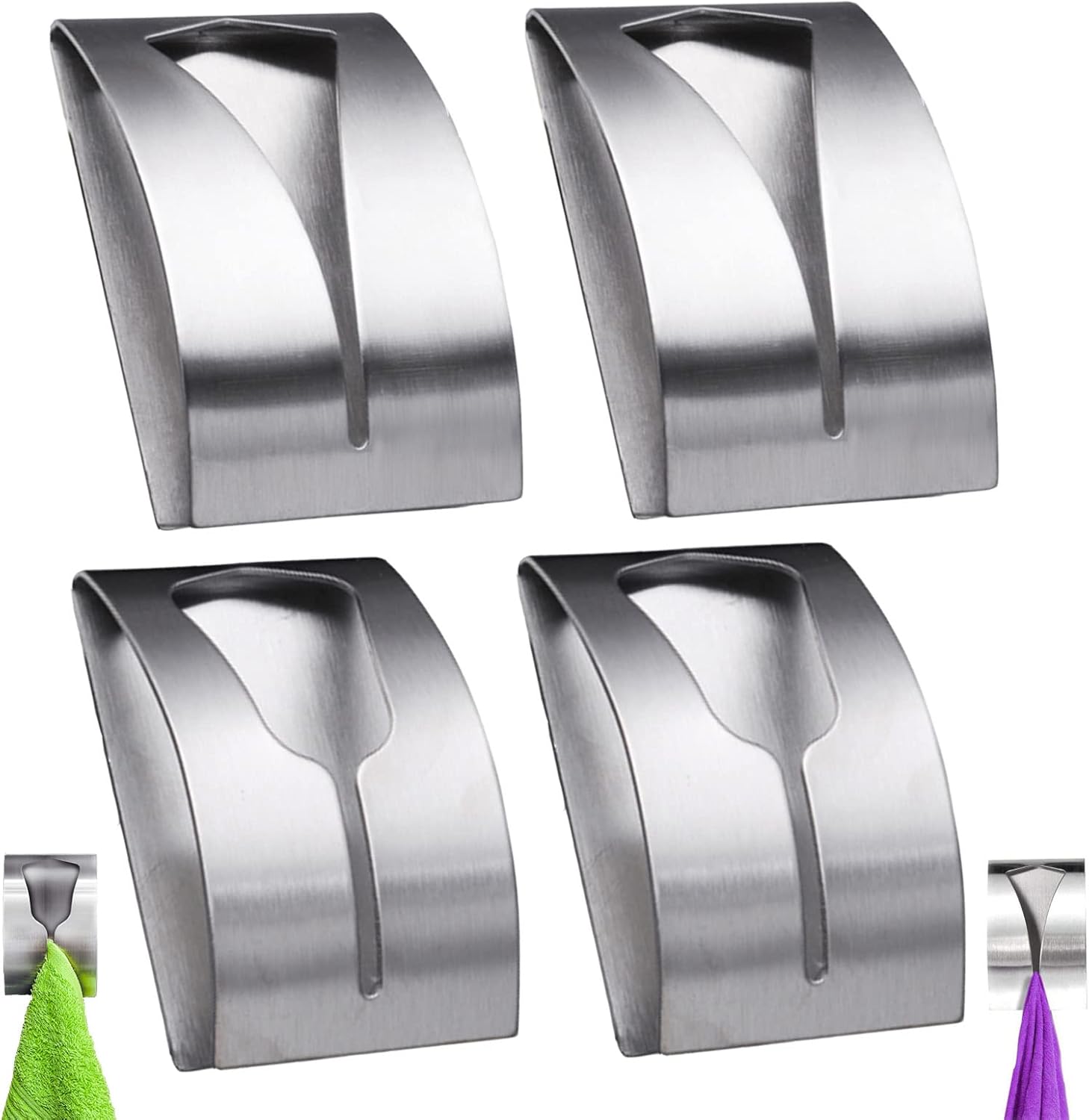 Lot de 4 Torchons Autocollante AttacheTorchon Mural en Acier Inoxydable, Crochet Serviette Métal