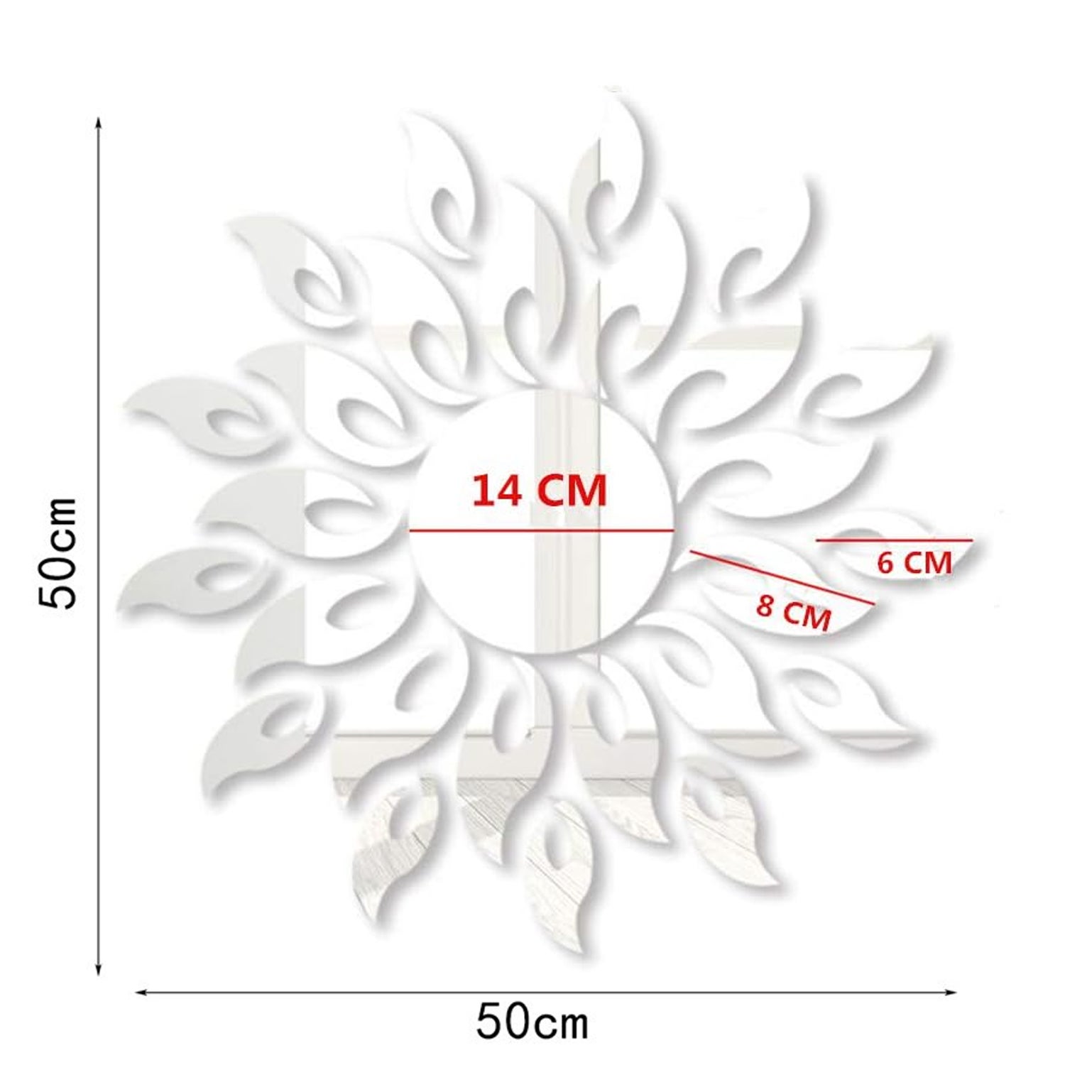 Adesivi Da Parete A Specchio 3D Forma Di Fiore, In Plastica Acrilica, Colore Argento, 60x40 Cm, Rimovibili, Fai-da-te Per Decorazione Soggiorno E Camera - 2